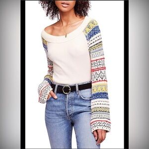 Free People Colorful Patterned Knit Sweater